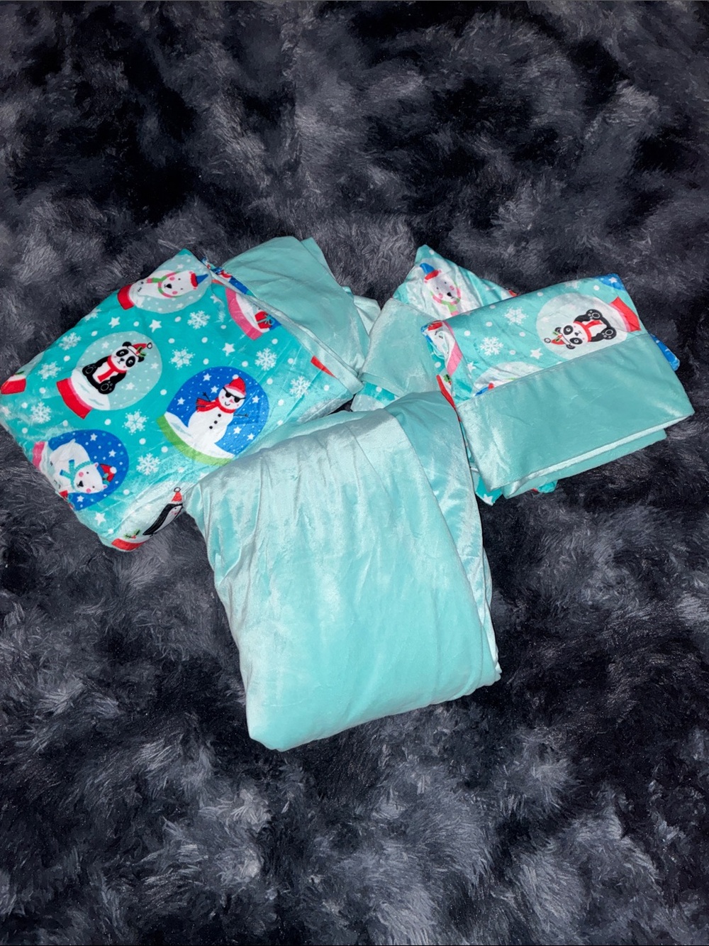 Kids Full 4 piece Super soft Aqua Snowman Holiday sheets Set sunbeam